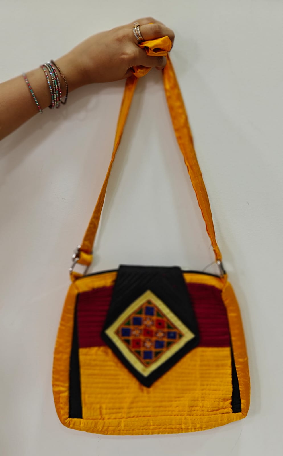 Handcrafted Kutchi Mirror Work Flap Sling Bag – Mashru Silk