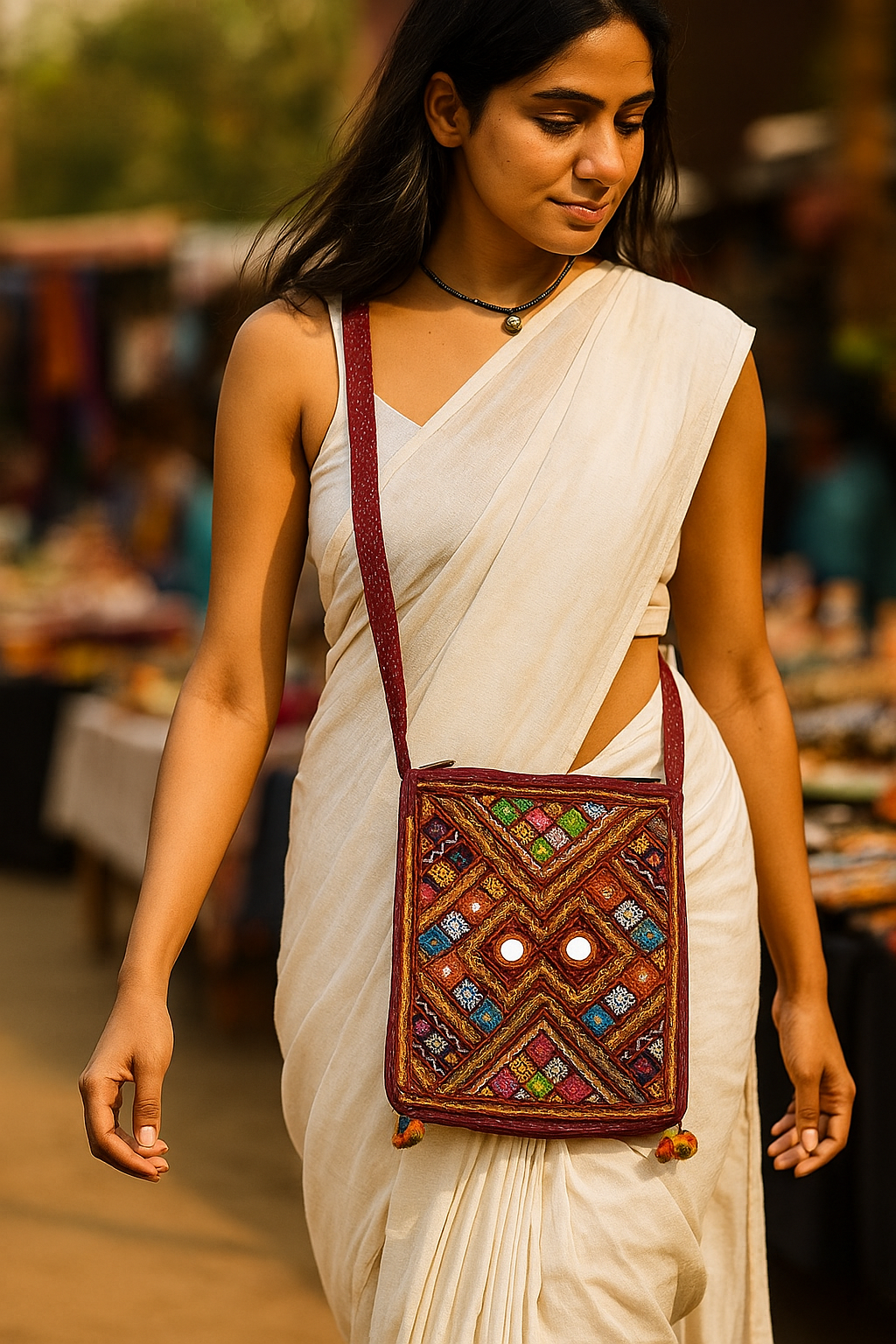 Handcrafted Kutchi Embroidered Square Sling Bag