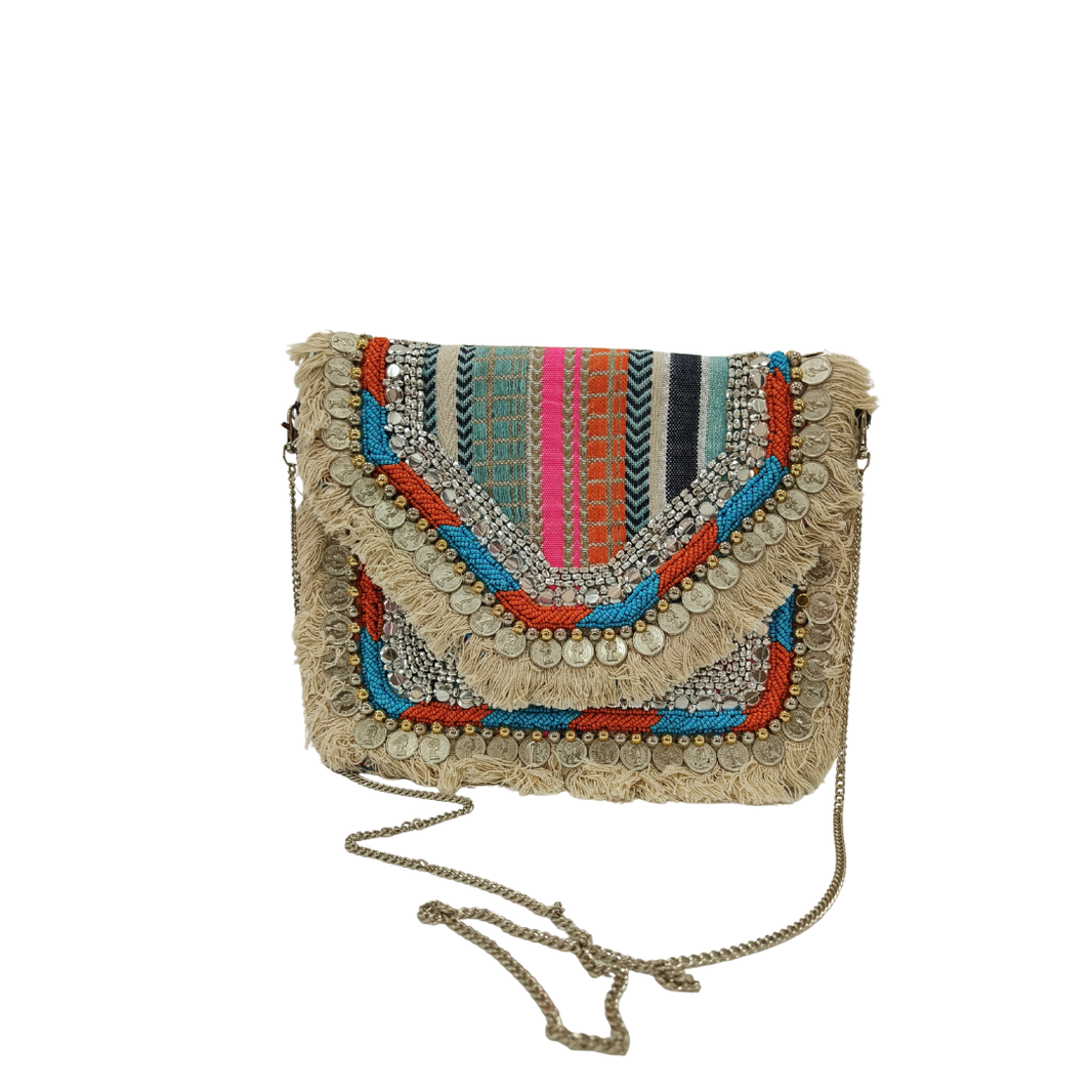 Handcrafted Kutch Boho Sling Bag with Mirror & Coin Work | Premium Crossbody for Women