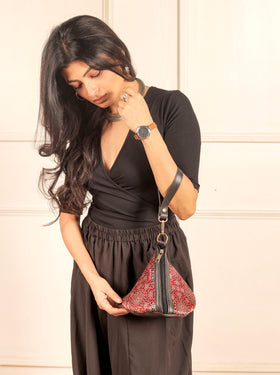 Hand Block Printed D-Shape Sling Bag - Heritage Haat
