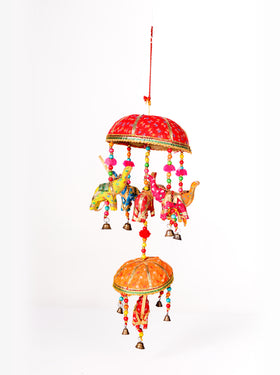 Elephants Door Hanging with Zari Gota Work Round Tokri Traditional Ethnic Latkan Toran - Heritage Haat