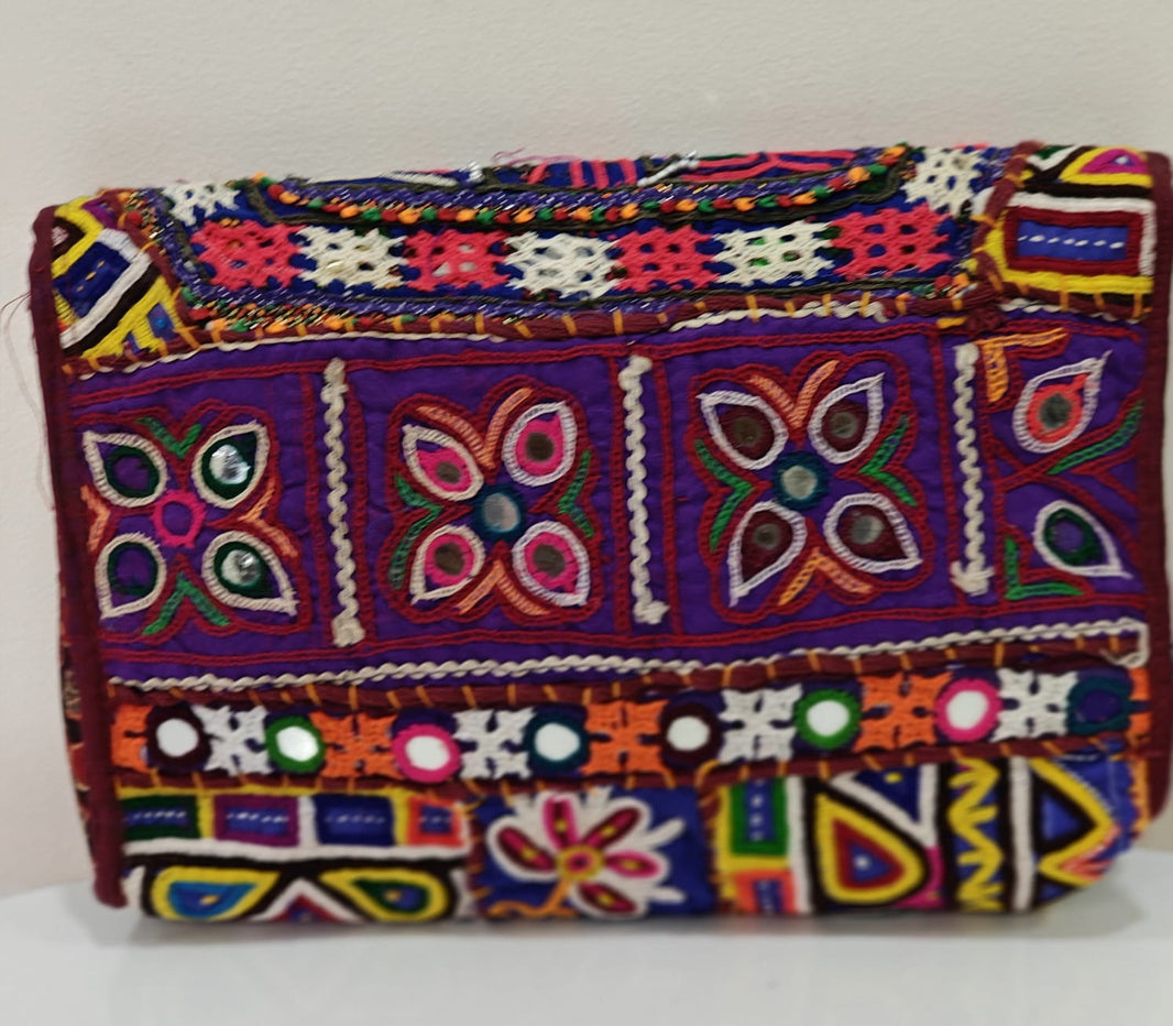 Multi-Color Side Shoulder Bag  with Antique Rabari Embroidery