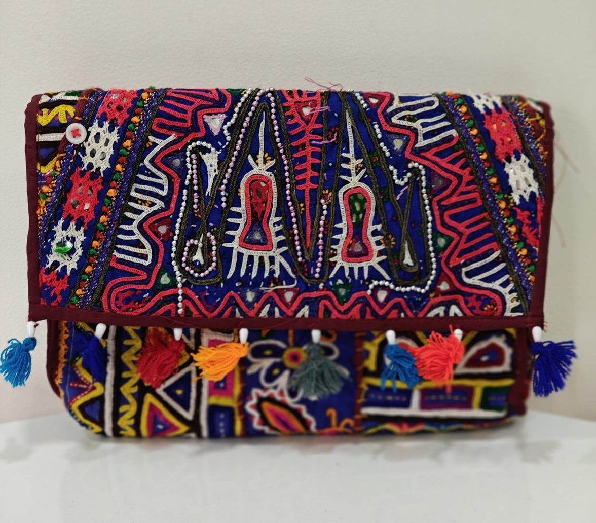 Multi-Color Side Shoulder Bag  with Antique Rabari Embroidery