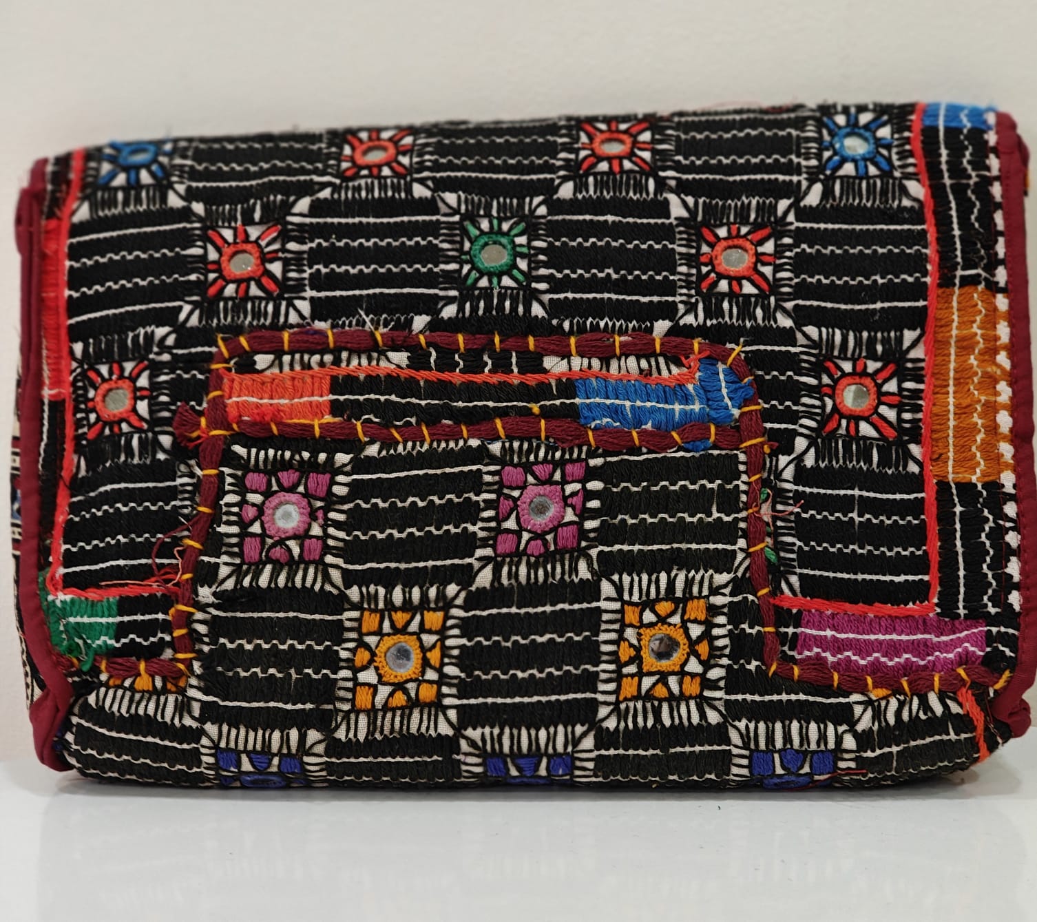 Multi-Color Side Shoulder Bag  with Antique Rabari Embroidery