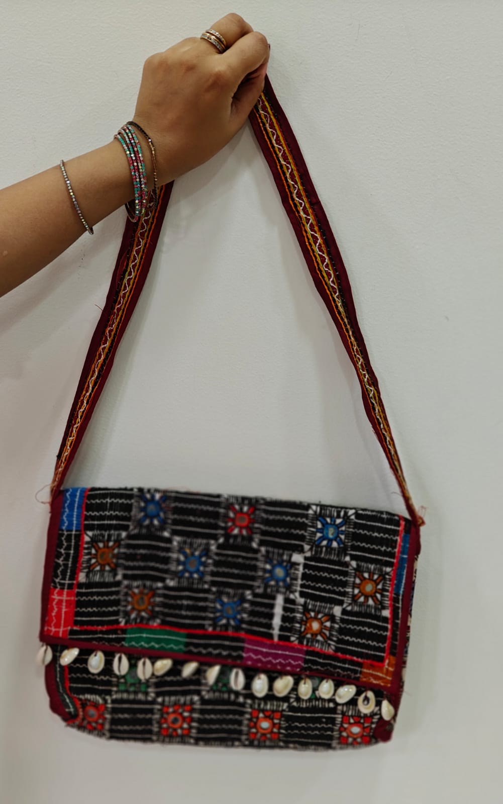 Multi-Color Side Shoulder Bag  with Antique Rabari Embroidery