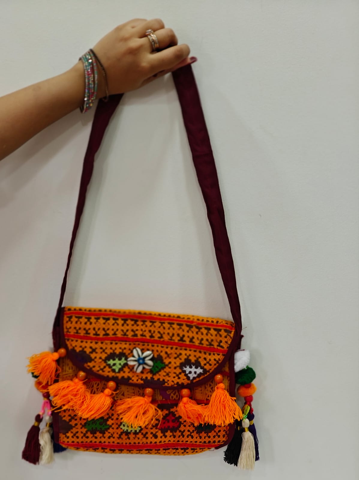 Multi-Color Side Shoulder Bag  with Antique Rabari Embroidery