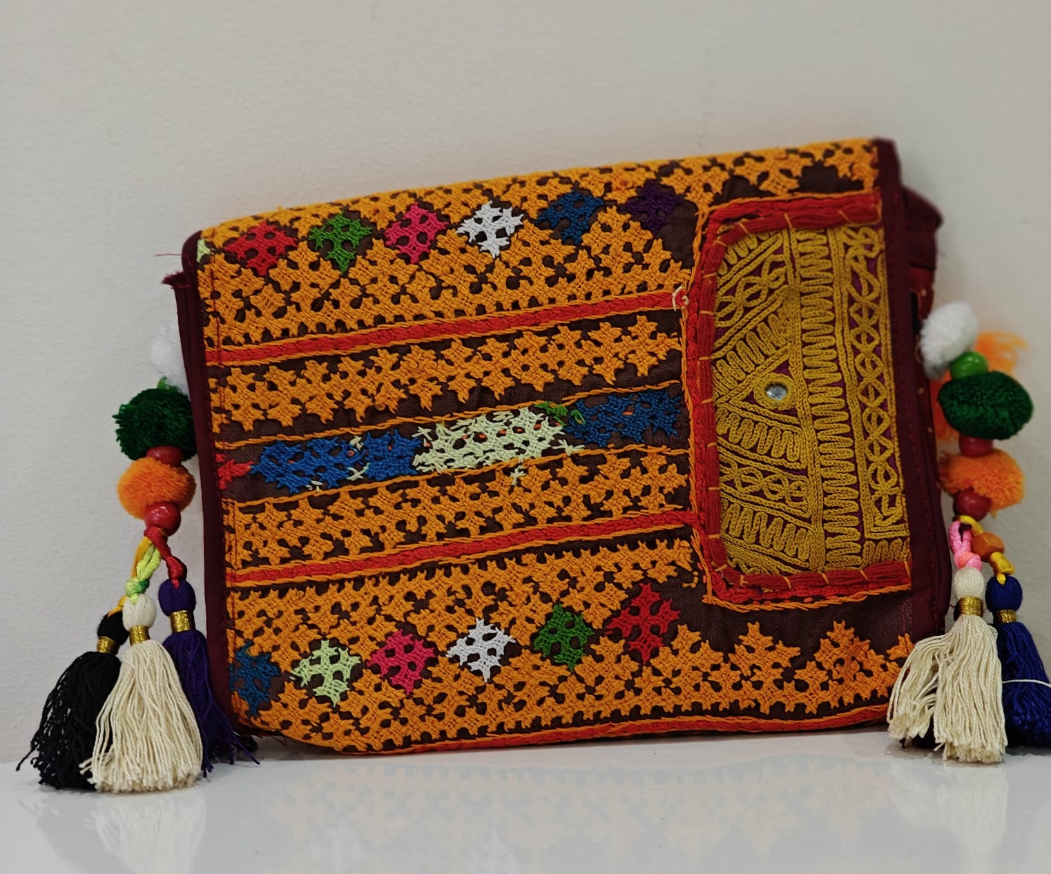Multi-Color Side Shoulder Bag  with Antique Rabari Embroidery