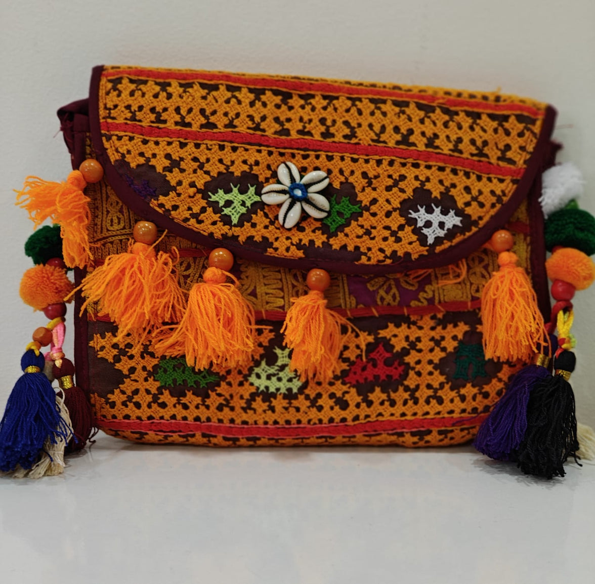 Multi-Color Side Shoulder Bag  with Antique Rabari Embroidery