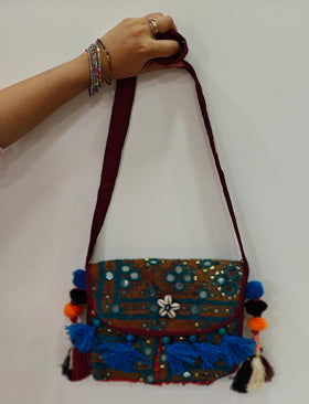 Hand-embroidered mirror work stylIsh Bag