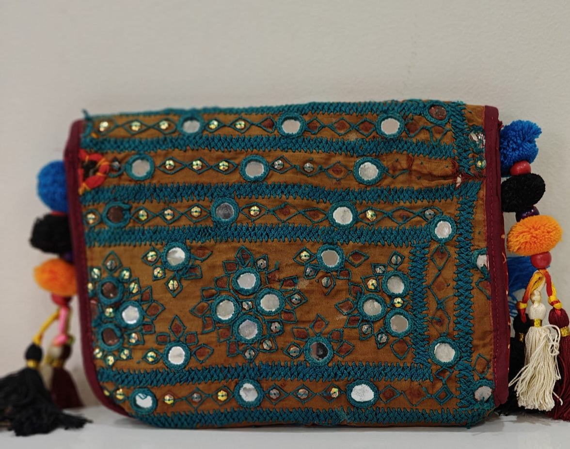 Hand-embroidered mirror work stylIsh Bag