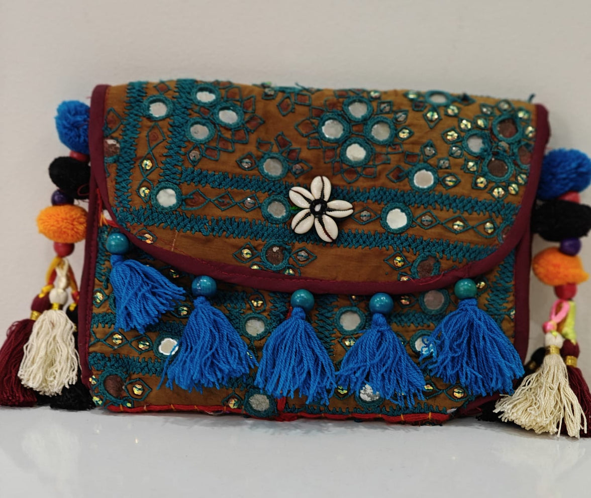 Hand-embroidered mirror work stylIsh Bag