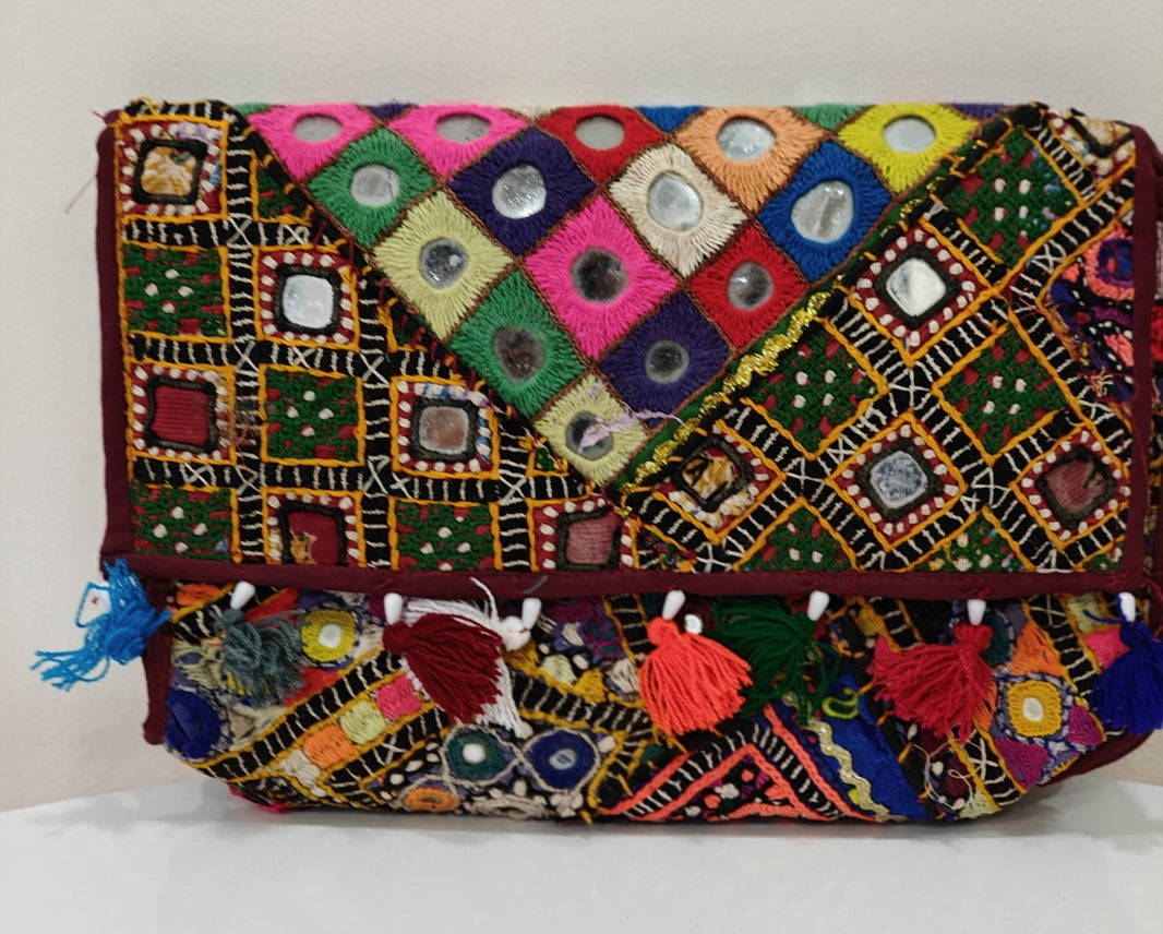 Hand-embroidered mirror work stylIsh Bag
