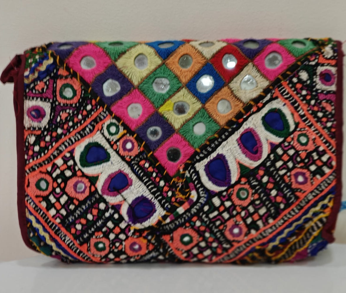 Hand-embroidered mirror work stylIsh Bag