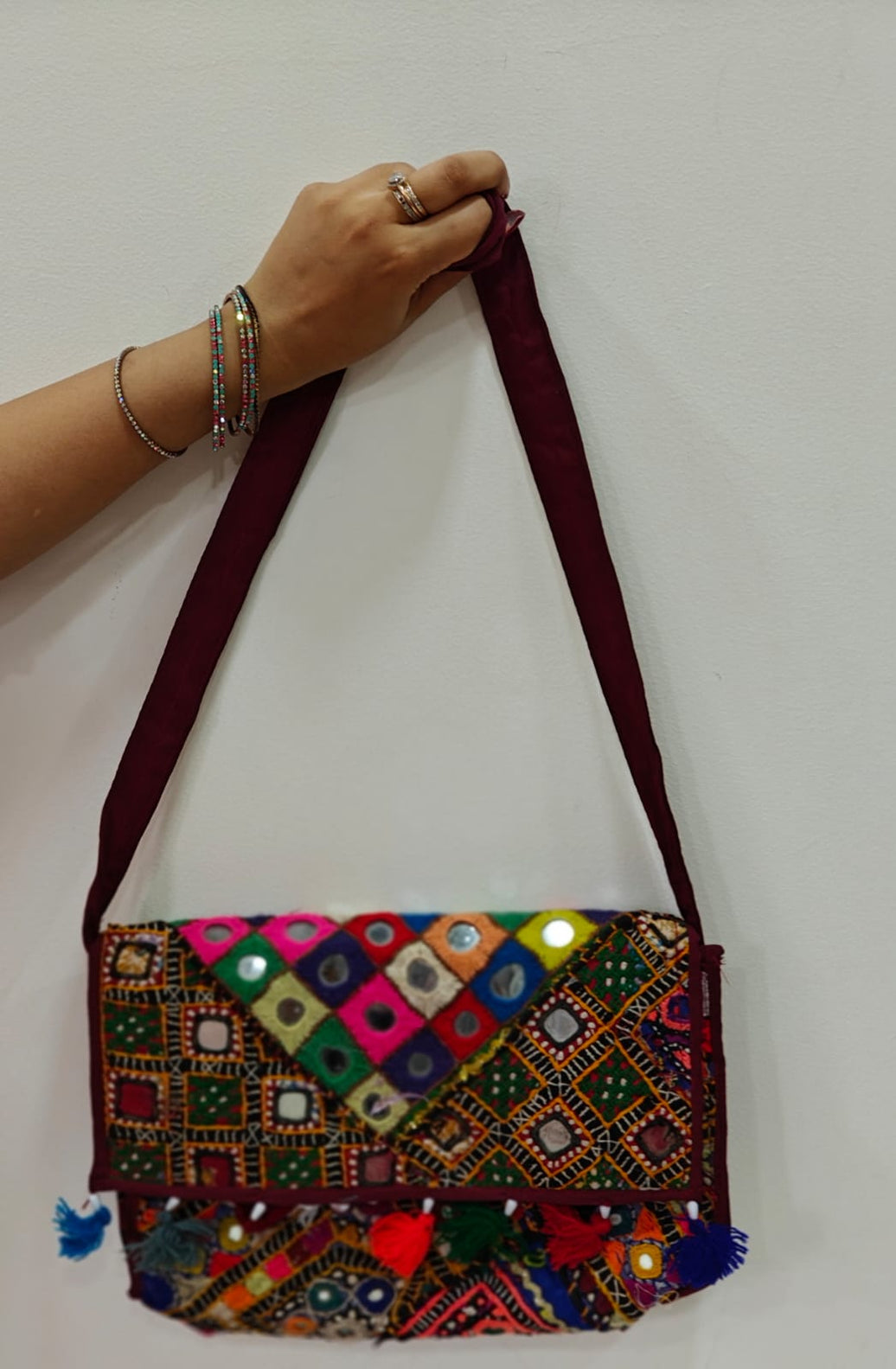 Hand-embroidered mirror work stylIsh Bag