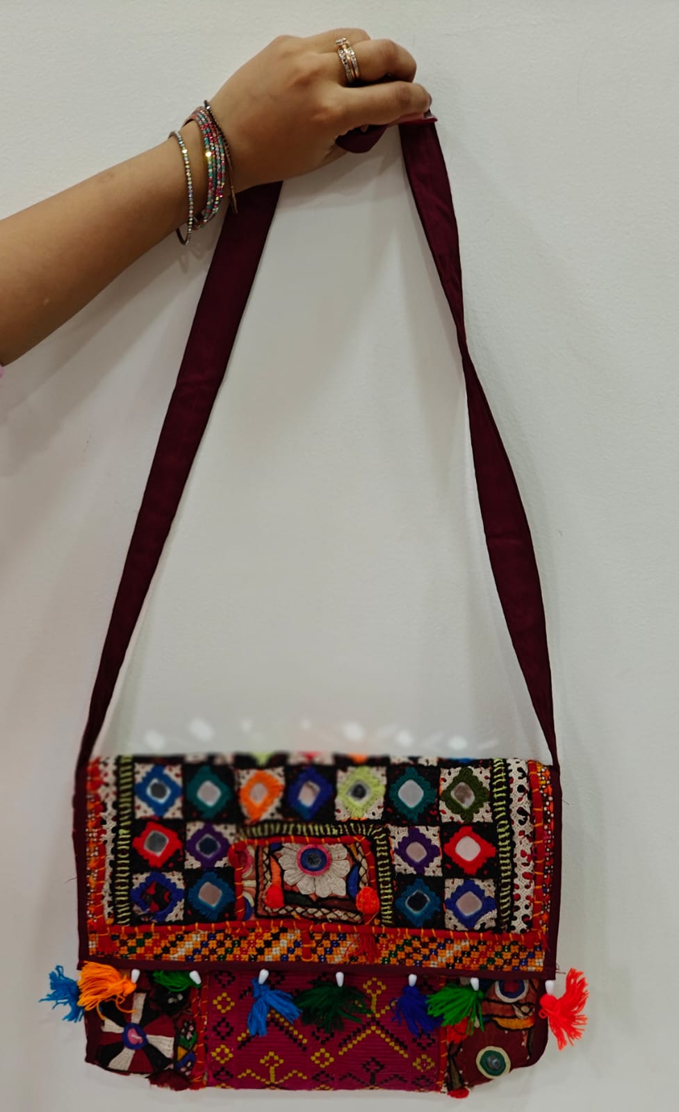 Hand-embroidered mirror work stylIsh Bag