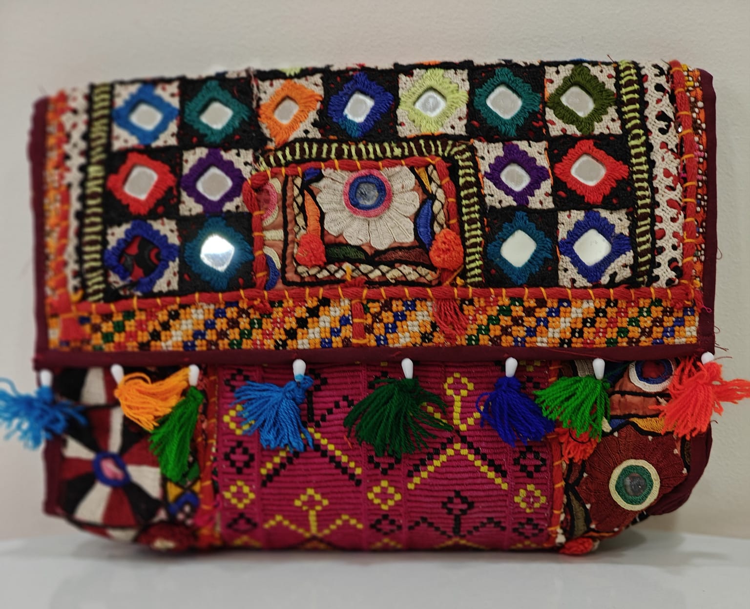 Hand-embroidered mirror work stylIsh Bag