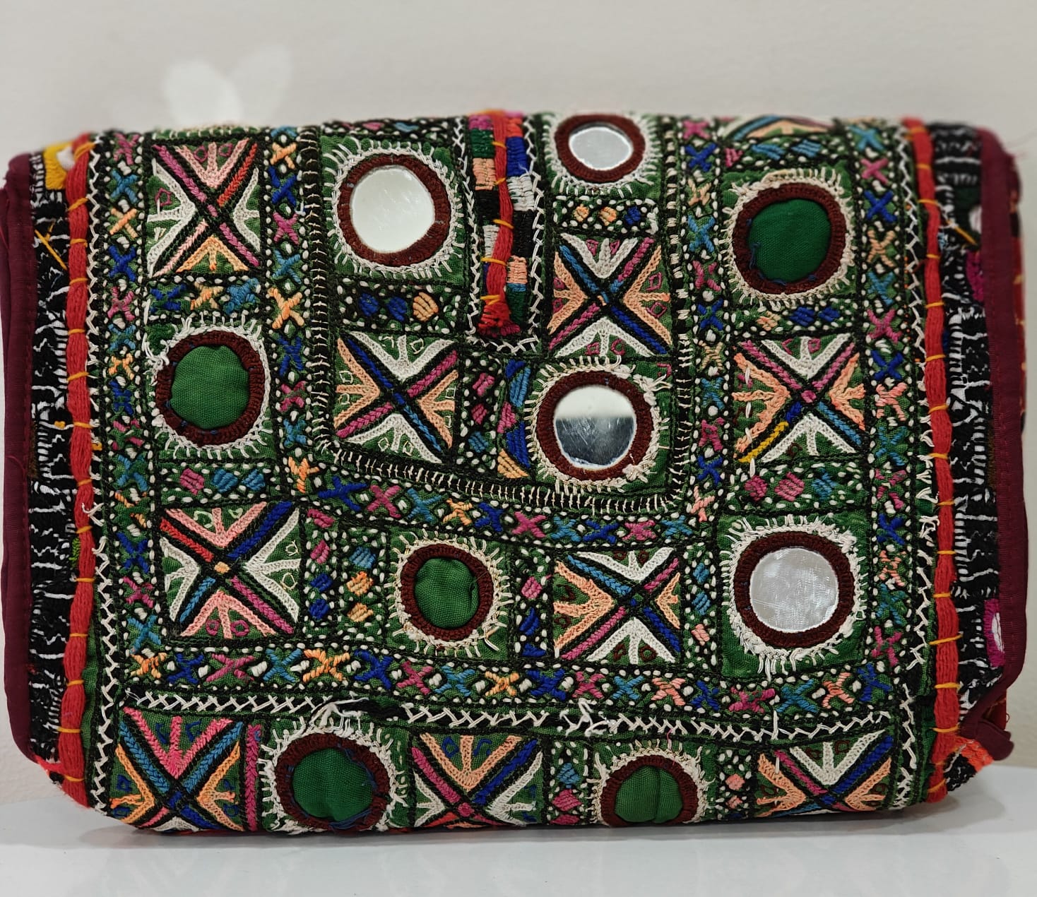 Handcrafted Kutchi Mirror Work Messenger Sling Bag | Boho Crossbody with Tassels