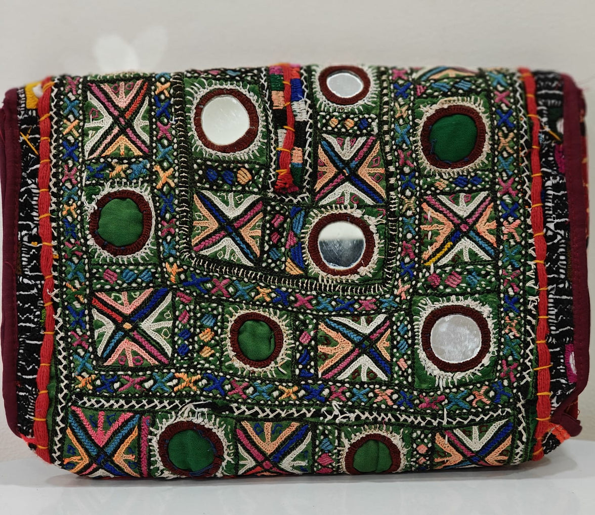 Handcrafted Kutchi Mirror Work Messenger Sling Bag | Boho Crossbody with Tassels