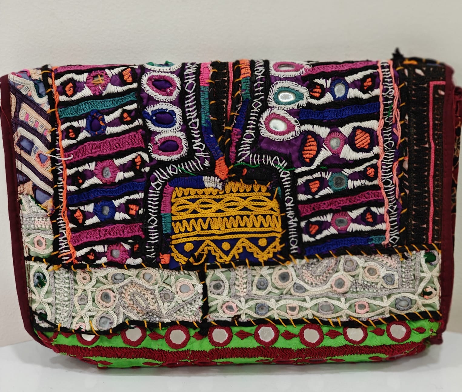 Handcrafted Kutchi Mirror Work Messenger Sling Bag | Boho Crossbody with Tassels