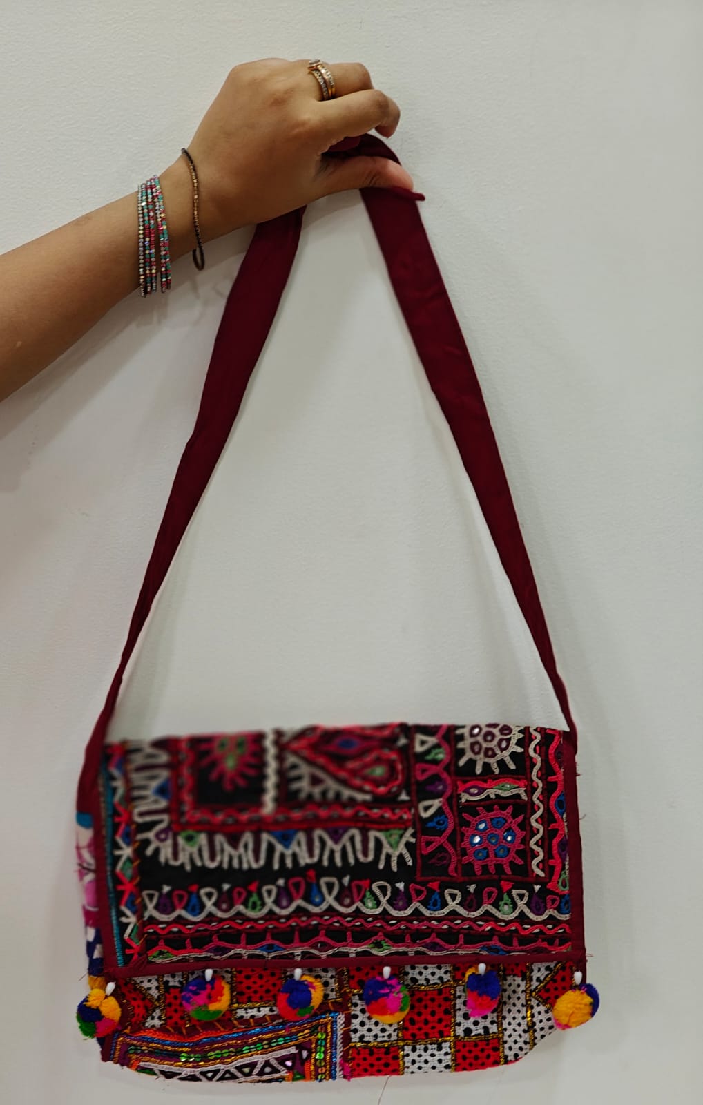 Handcrafted Kutchi Mirror Work Messenger Sling Bag | Boho Crossbody with Tassels