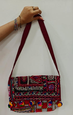Handcrafted Kutchi Mirror Work Messenger Sling Bag | Boho Crossbody with Tassels