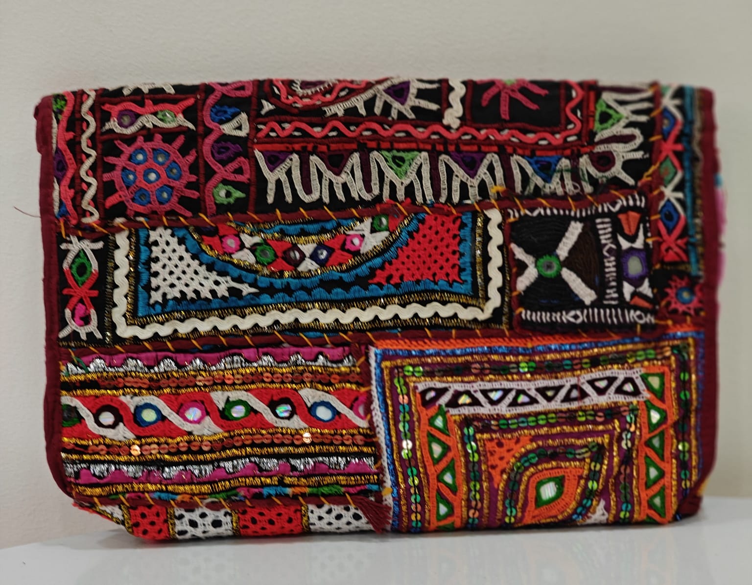 Handcrafted Kutchi Mirror Work Messenger Sling Bag | Boho Crossbody with Tassels