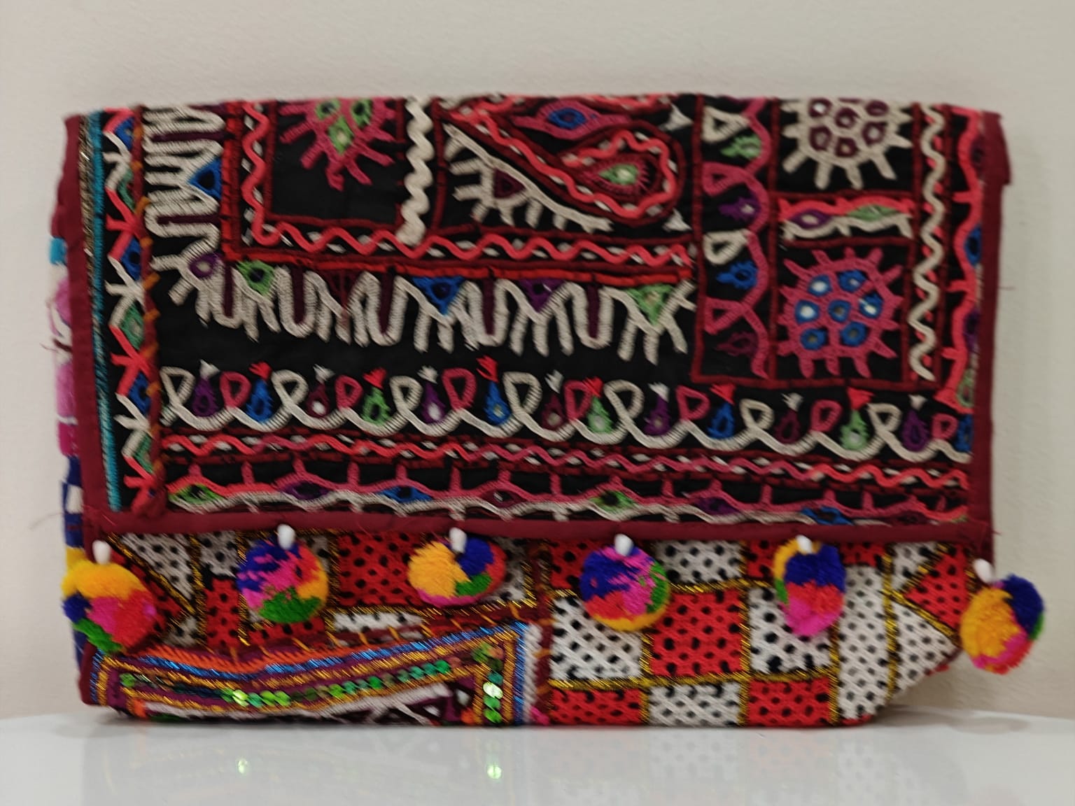 Handcrafted Kutchi Mirror Work Messenger Sling Bag | Boho Crossbody with Tassels