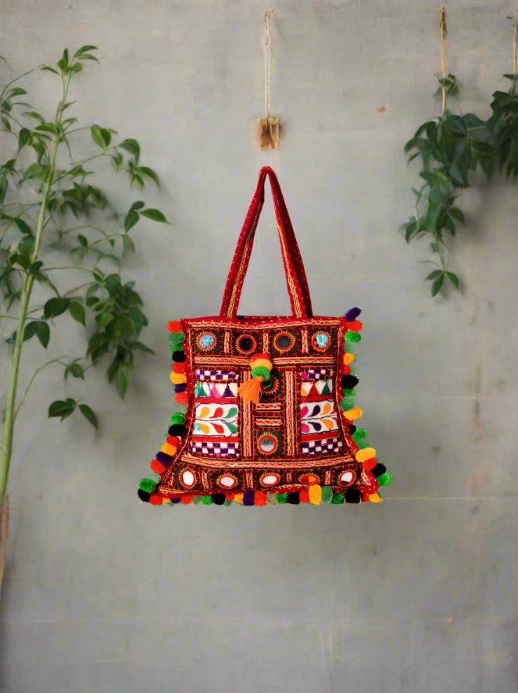 The Kutch Dream Bag : Mirror Work & Pom Poms Bag - Heritage Haat
