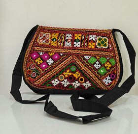 Handcrafted Kutchi Embroidered Sling Bag with Mirror Work | Contemporary Boho Crossbody