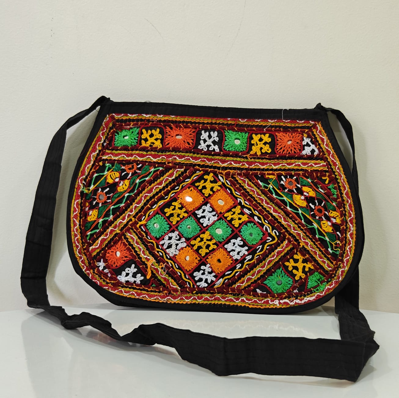 Handcrafted Kutchi Embroidered Sling Bag with Mirror Work | Contemporary Boho Crossbody