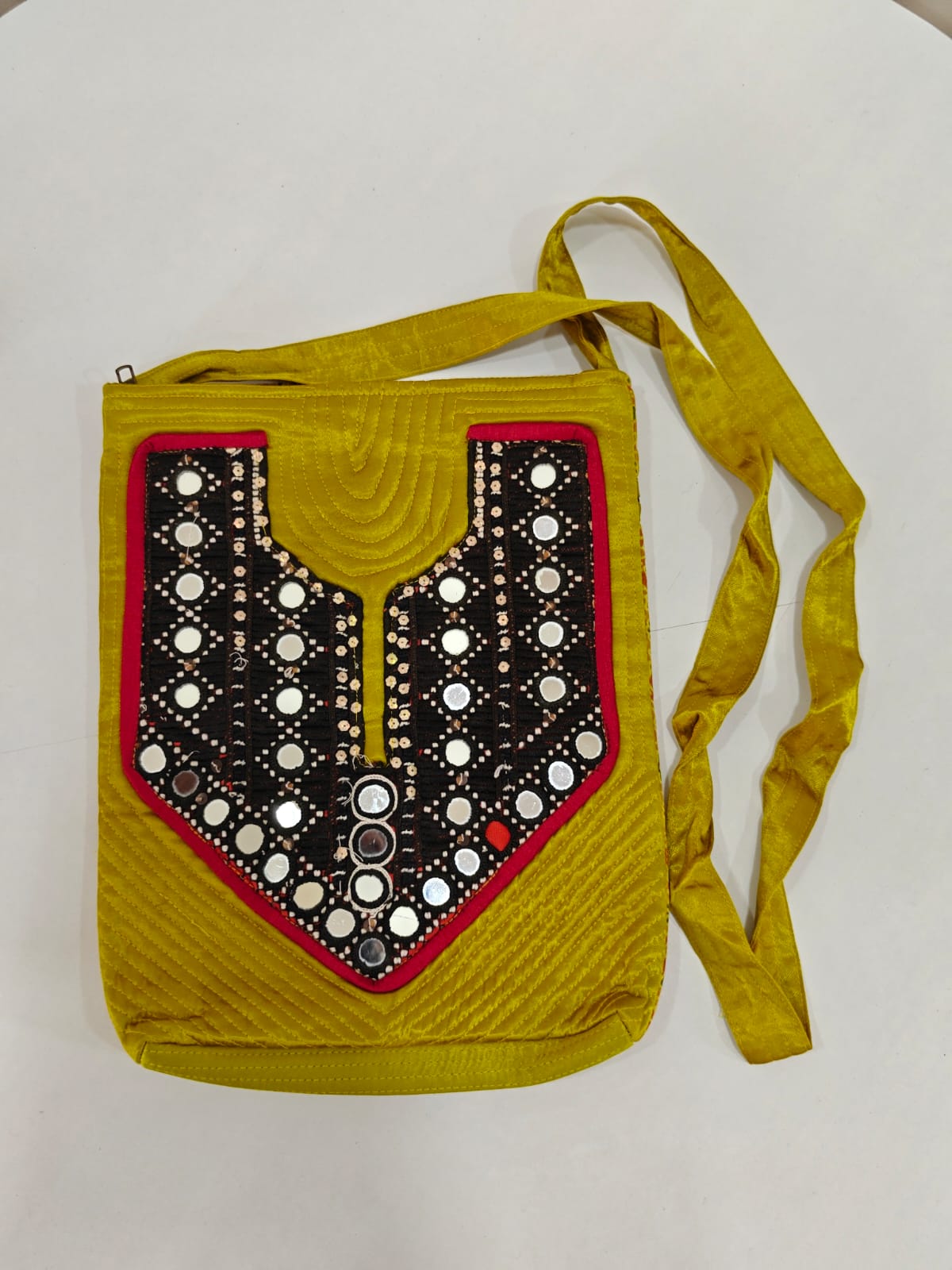 Mashru Silk Handcrafted Kutchi Mirror Work Sling Bag