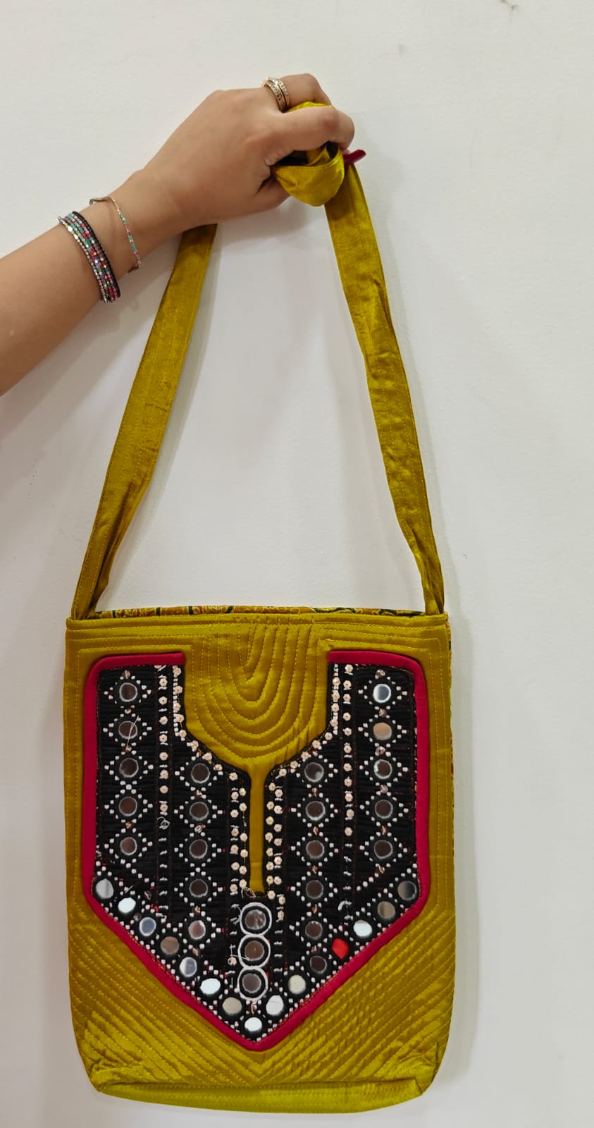 Mashru Silk Handcrafted Kutchi Mirror Work Sling Bag