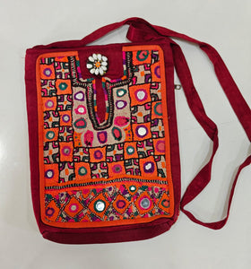 Mashru Silk Handcrafted Kutchi Mirror Work Sling Bag