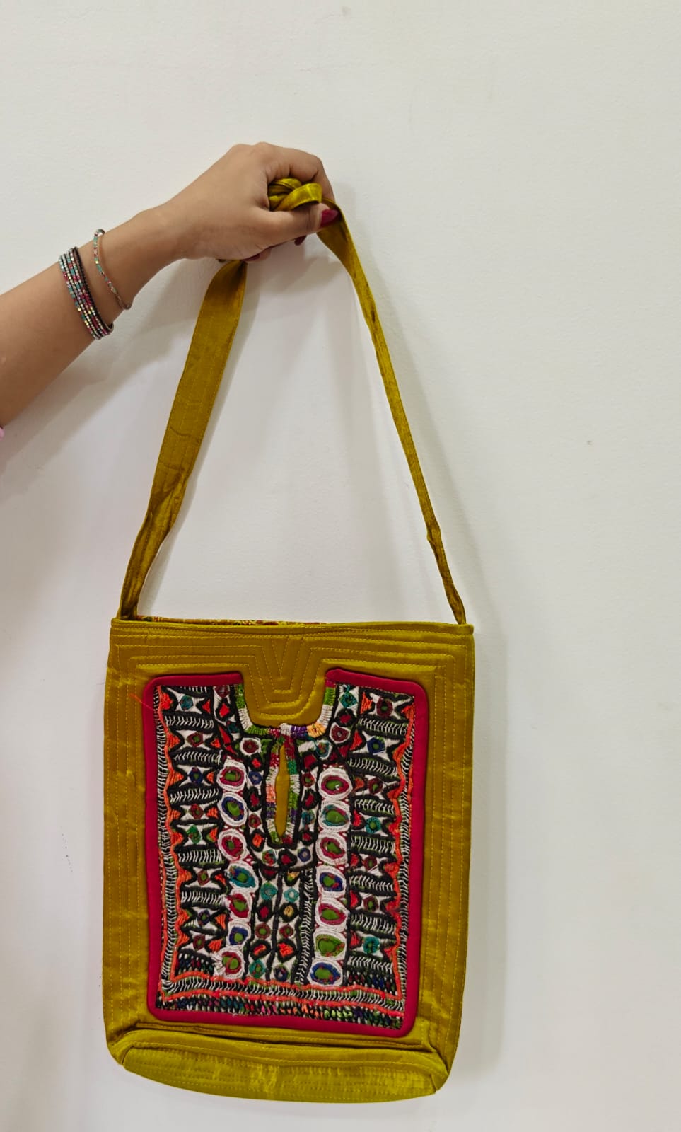 Mashru Silk Handcrafted Kutchi Mirror Work Sling Bag