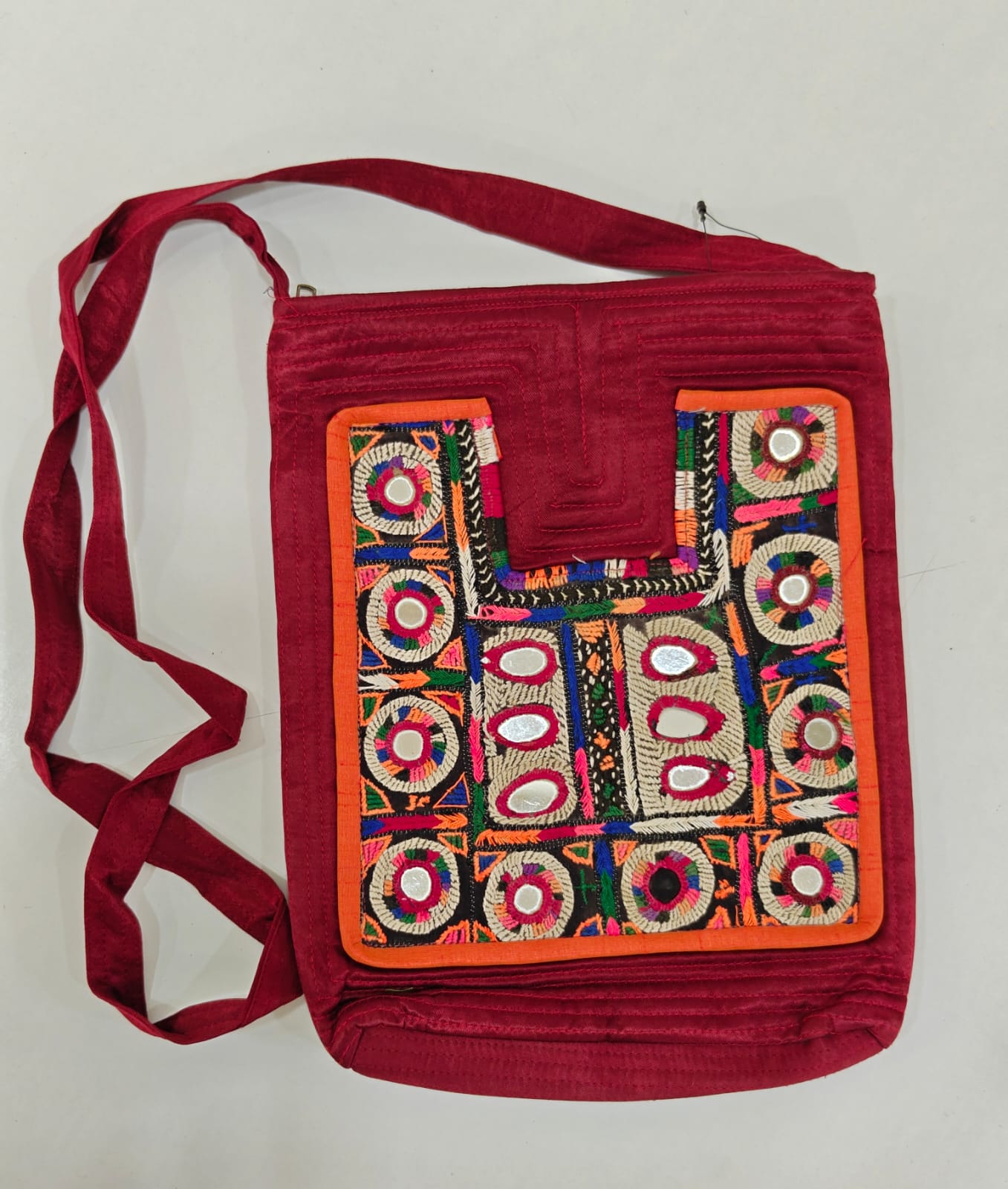 Mashru Silk Handcrafted Kutchi Mirror Work Sling Bag