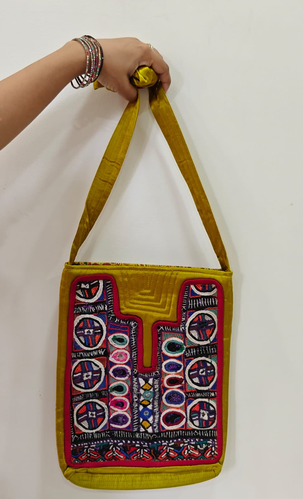 Handcrafted Kutchi Mirror Work Sling Bag – Mashru Silk