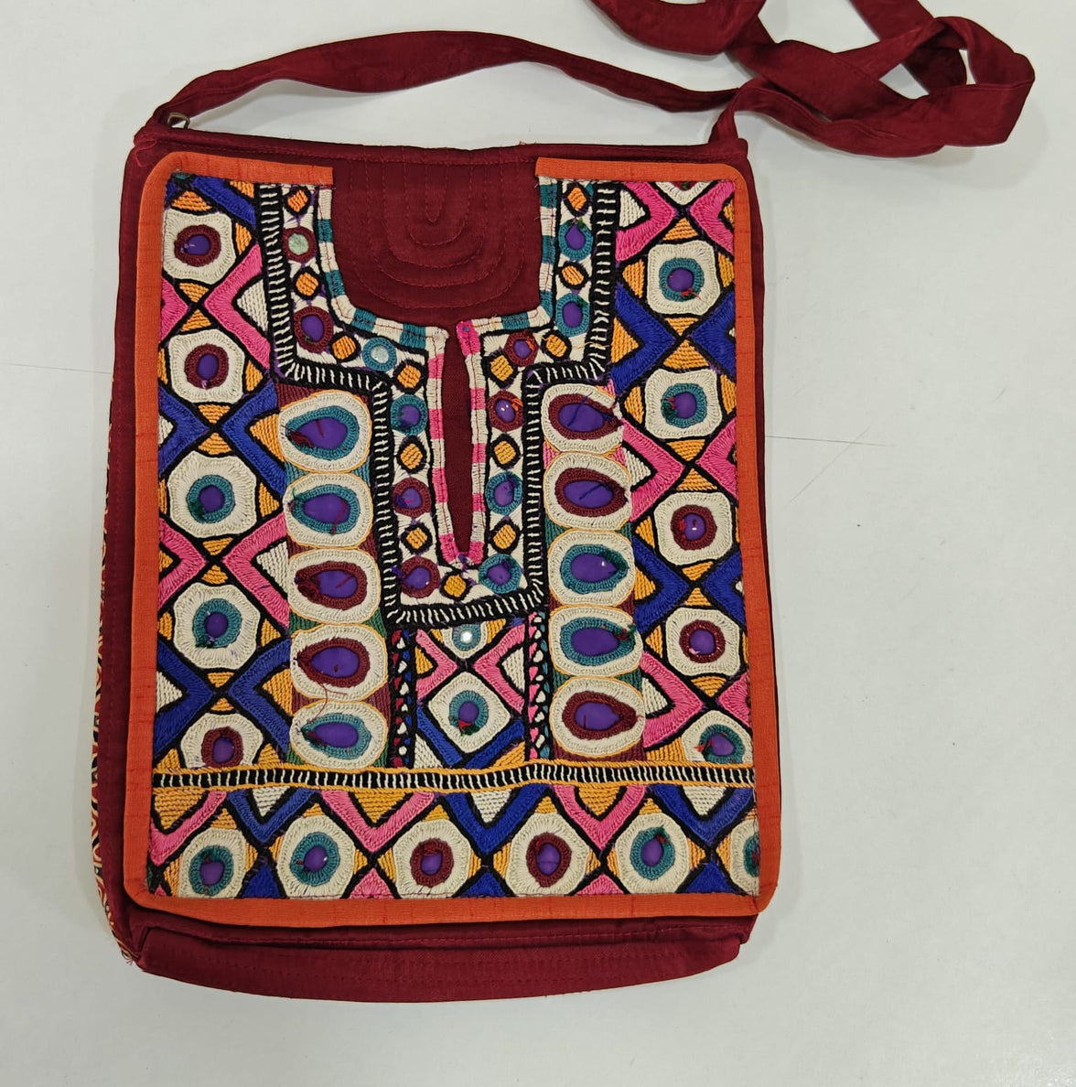 Handcrafted Kutchi Mirror Work Sling Bag – Mashru Silk