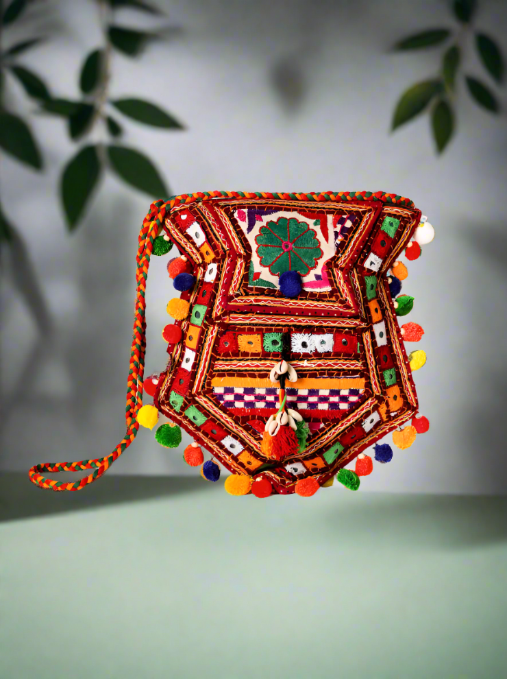 Boho Luxe - Banjara Kutchi Embroidered Pompom Handbag