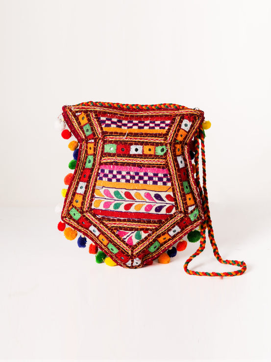 Boho Luxe - Banjara Kutchi Embroidered Pompom Handbag