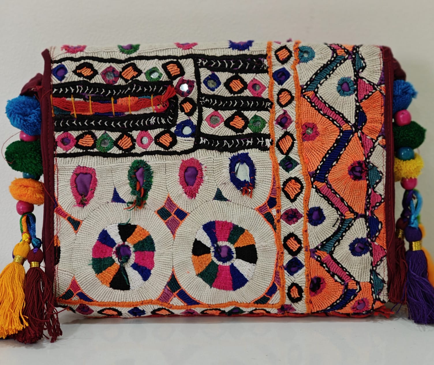 Handcrafted Kutchi Mirror Work Sling Bag with Tassels