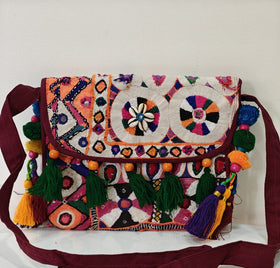 Handcrafted Kutchi Mirror Work Sling Bag with Tassels