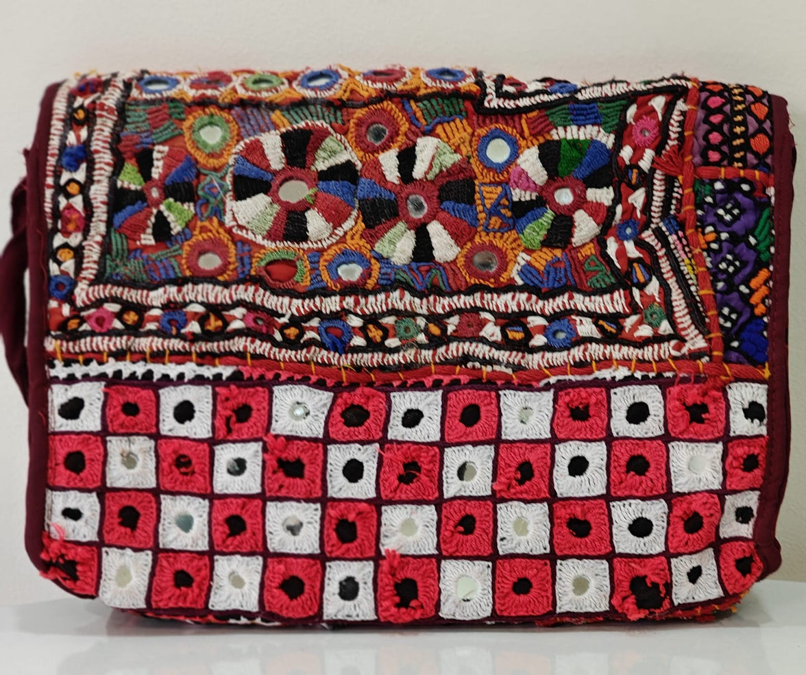 Handcrafted Kutchi Mirror Work Sling Bag with Tassels