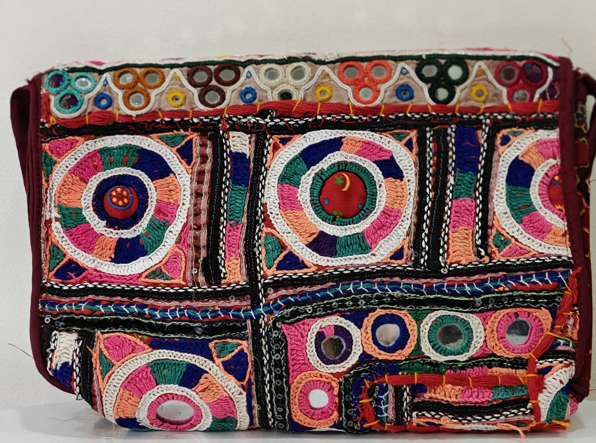 Handcrafted Kutchi Mirror Work Sling Bag with Tassels