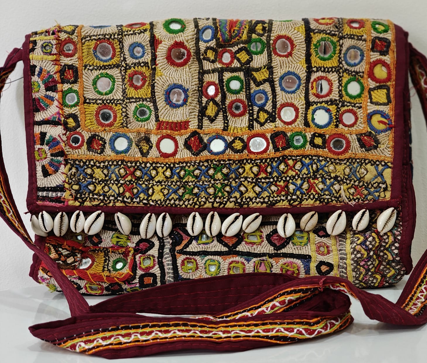 Handcrafted Kutchi Mirror Work Sling Bag with Tassels
