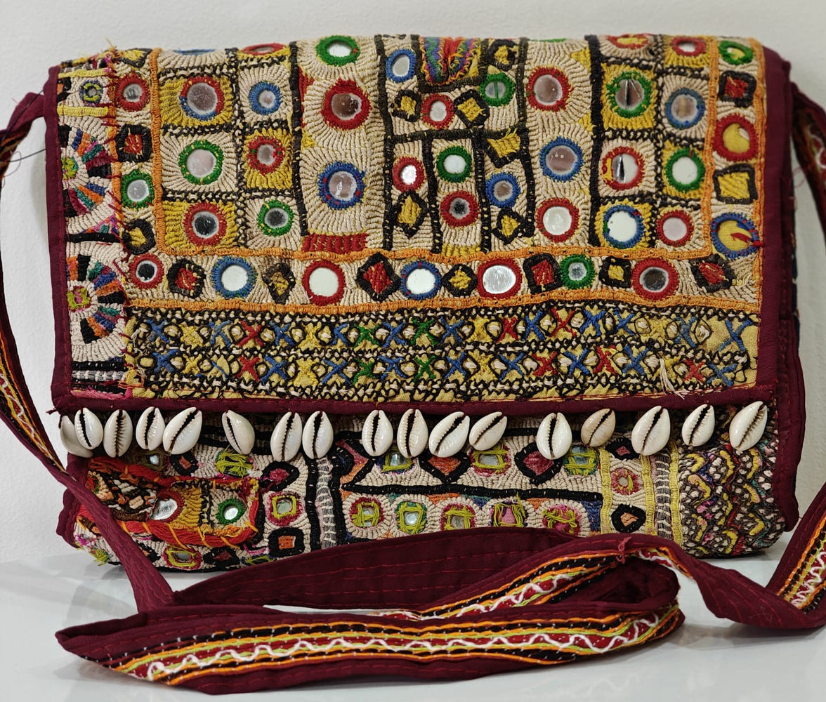 Handcrafted Kutchi Mirror Work Sling Bag with Tassels