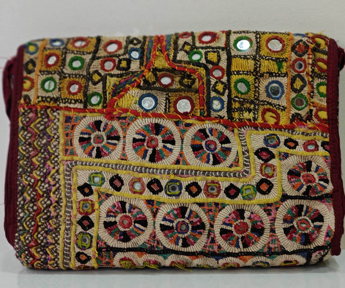 Handcrafted Kutchi Mirror Work Sling Bag with Tassels