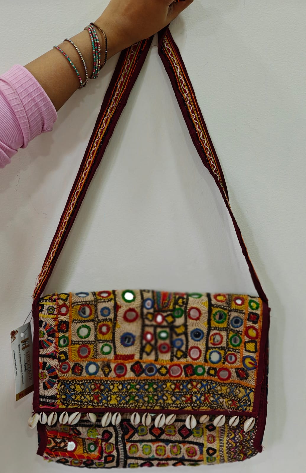 Handcrafted Kutchi Mirror Work Sling Bag with Tassels
