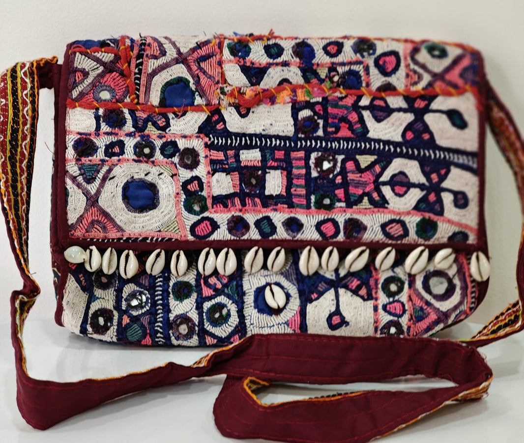Handcrafted Kutchi Mirror Work Sling Bag with Tassels