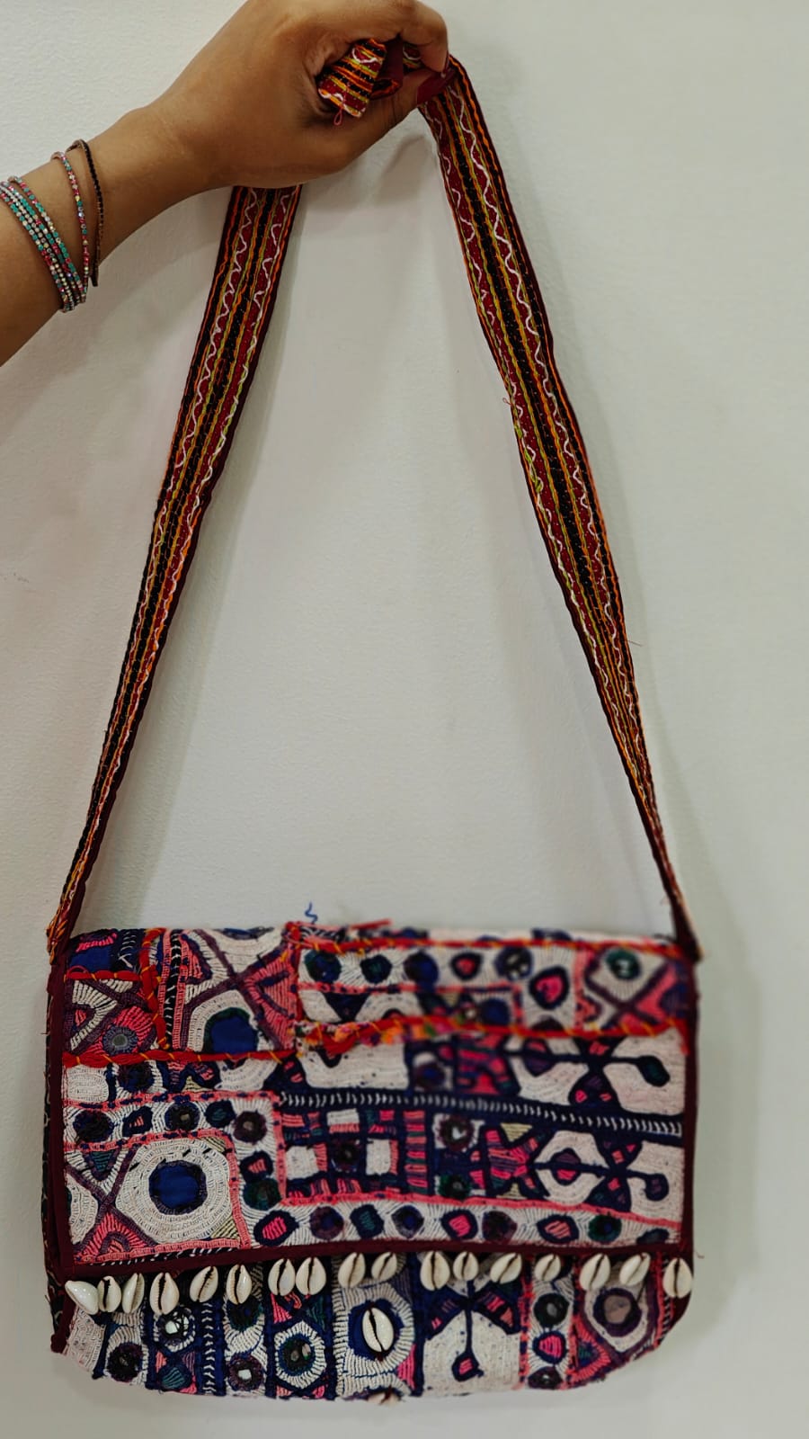 Handcrafted Kutchi Mirror Work Sling Bag with Tassels