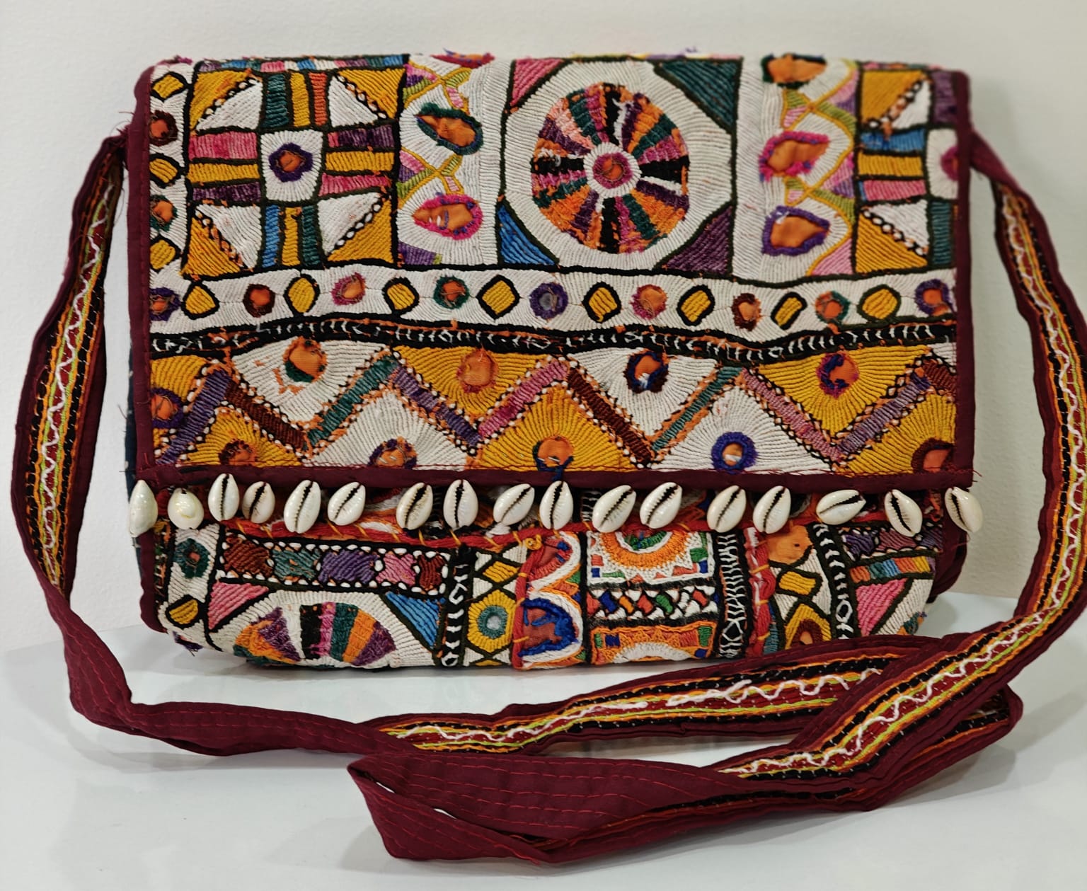 Handcrafted Kutchi Mirror Work Sling Bag with Tassels